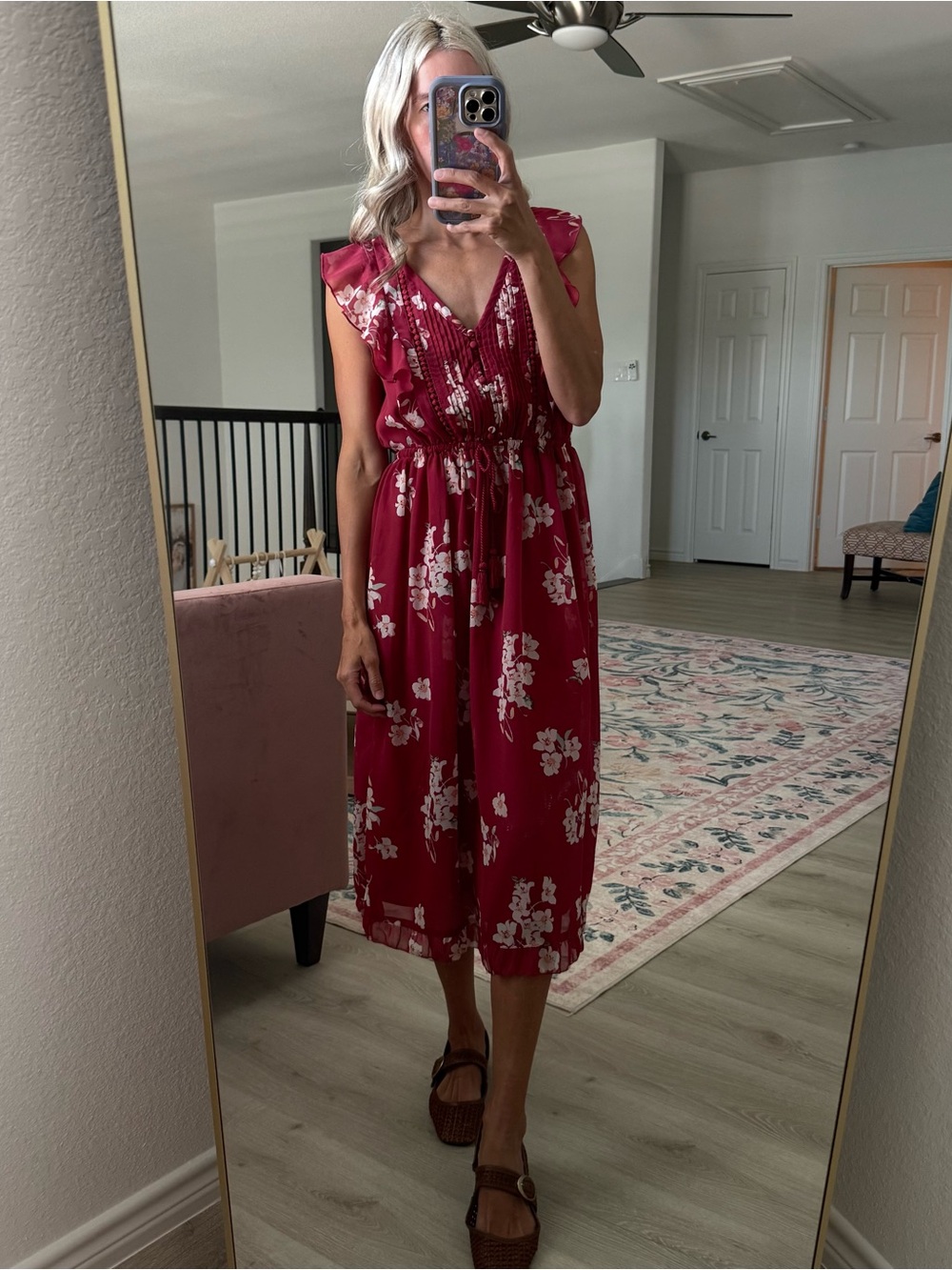 Abercrombie red floral midi dress size xs
